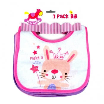 Baby Girl 7pk Bibs ( Now only £1.99 for 7 bibs ) 'Bunny, Kitty, Puppy' -- £1.99 per item - 12 pack